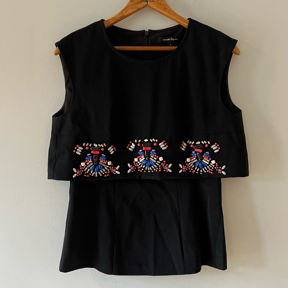 Nanette Lepore Beaded, Crystal, Gem, Jewel Sleeveless Shirt, Tank, Blouse,‎ sz 2